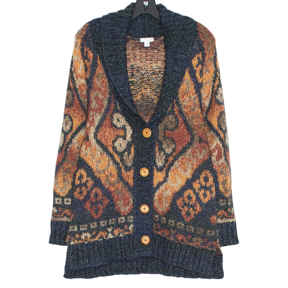 J Jill Cardigan Wool Blend Southwestern Aztec Boho Artisan Cozy Rustic Fall S